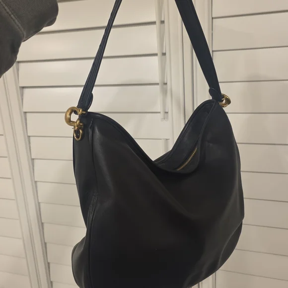 Coach Black Leather Shoulder Bag with Gold Accents - Picture 8 of 8